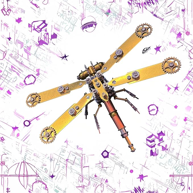 Steampunk Metal Insect Bug Mechanical Steampunk Sculpture Steampunk Mechanical Insect Clockwork 3D Steampunk Metal Puzzle Kits for Adults (Mechanical Dragonfly C)