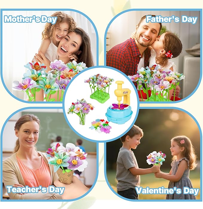 Mruikeny Fabric Flower Bouquets Toys, Handmade Arts and Crafts Toys for Kids Ages 3 4 5 6 7 8, DIY Flower Make Toy for Girls Craft Kit STEM Educational Toy for Kids Toddler Birthday Gifts