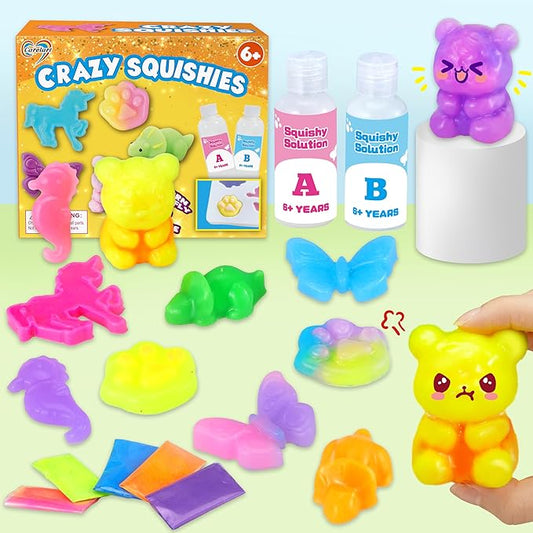 Make Your Own Squishies Animal Toys,6 Rubber Characters Making kit,Glow-in-The-Dark Science Activity kit, Silicone Squishies Craft Kit,Squeeze Gift Set for Boys and Girls Ages 6-12