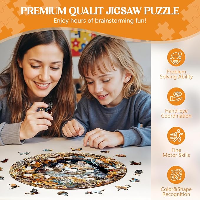 Wooden Puzzles for Adults, Wooden Jigsaw Puzzles for Adults Kids, 3D Vision Effect-3D Cat Unique Shaped Wood Puzzles Adult, Creative Birthday Gifts for Friends Family Game(11.4 * 11.4in 200pcs)