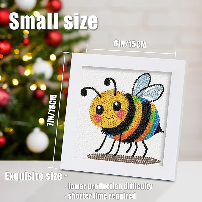 geesfayan Diamond Art Kits for Kids Ages 8-12,6 Inch DIY Gem Art Painting with 7 Inch Frame, Complete Starter Kit for Beginners, Creative Arts & Crafts Gift for Girls & Boys (Bee)