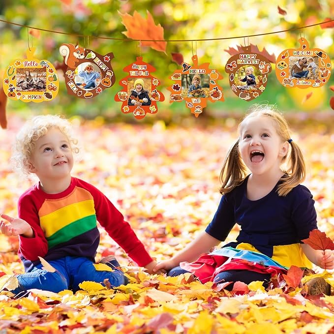 24 PCS Fall Picture Frame Crafts Paper Thanksgiving DIY Photo Frame Crafts Pumpkin Maple Leaf Pine Cone Photo Holder Decor for Thanksgiving Game Activitie (Squirrel)