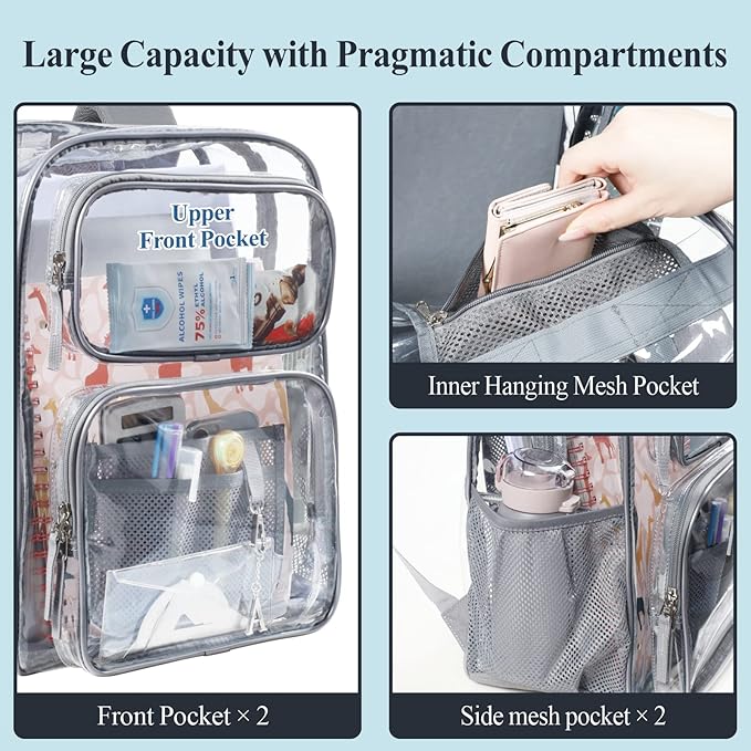 PACKISM Clear Backpack for School - 17 inch Large Heavy Duty Clear Bookbag, See Through PVC Backpacks (for age 12 above)