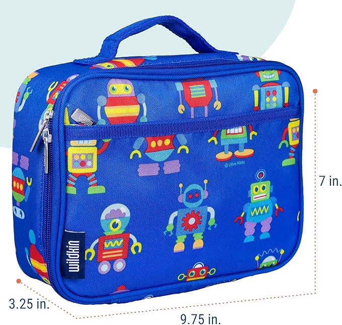 Wildkin Kids Insulated Lunch Box – Durable and Reusable for School & Travel - Robots