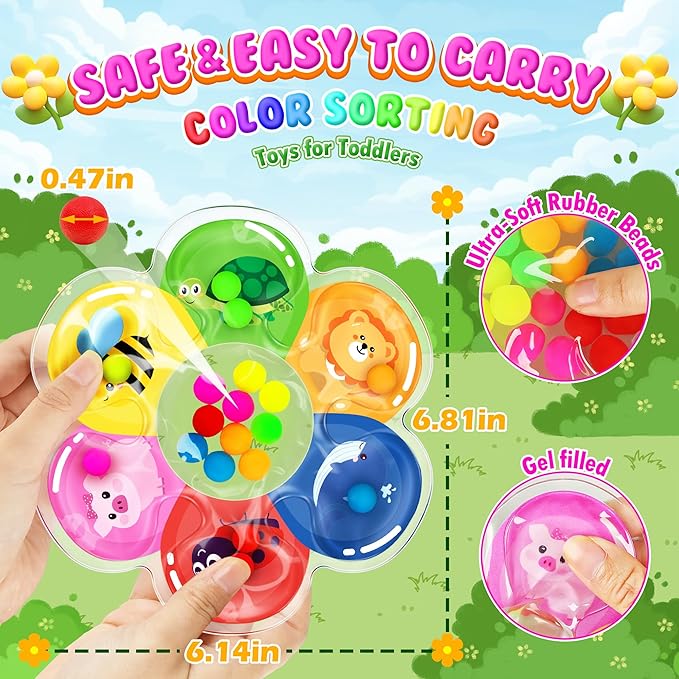 Color Sorting Sensory Toys for Toddlers & Kids, Preschool Fine Motor Skills for Autism, Fidget Color Matching Travel Toys, Calm Down Toy, Birthday Gifts for Boys & Girls
