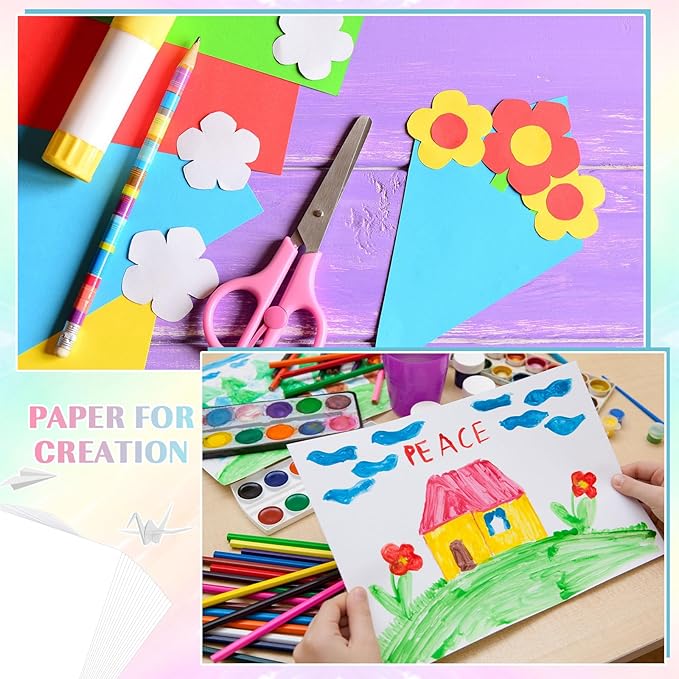 Sherr 1000 Sheets Construction Paper Bulk Colored Cardstock A4 9" x 12" Heavyweight Craft Printer Paper for Kids Bulk School Supplies Art(White)