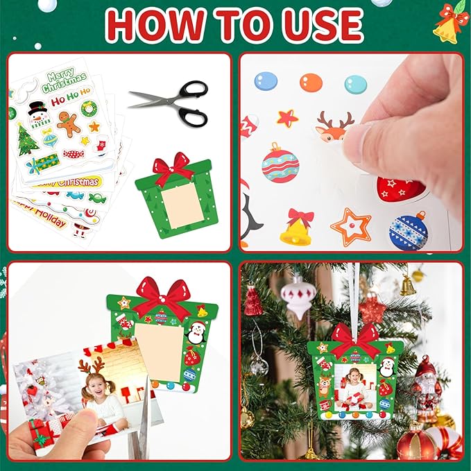 24 PCS Christmas Picture Frame Ornaments Paper DIY Photo Frame Craft Set Hanging Decorations For Christmas Tree Decor (Gift Box)