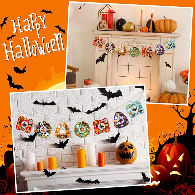 24 Sets Halloween Crafts and Arts for Kids Ages 4-8 Halloween Wreath Ornaments Craft Kits for Decorations Wreath Signs with Ghost Owl Witch Bats for Kids Art Gift Favors Trick or Treat Front Door