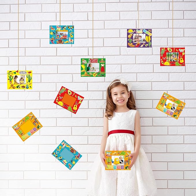 chiazllta 30 Packs Mexican Craft Kits for Kids Fiesta Party DIY Picture Frame Craft de Mayo Art Favor Home Classroom Game Activities for Festivals Carnivals