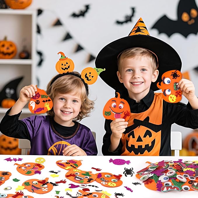 312 PCS Halloween Crafts for Kids, DIY Foam Pumpkins for Craft Bulk, Halloween Arts and Crafts for Party Favors Supplies, Halloween's Decorations, Classroom Craft Activities