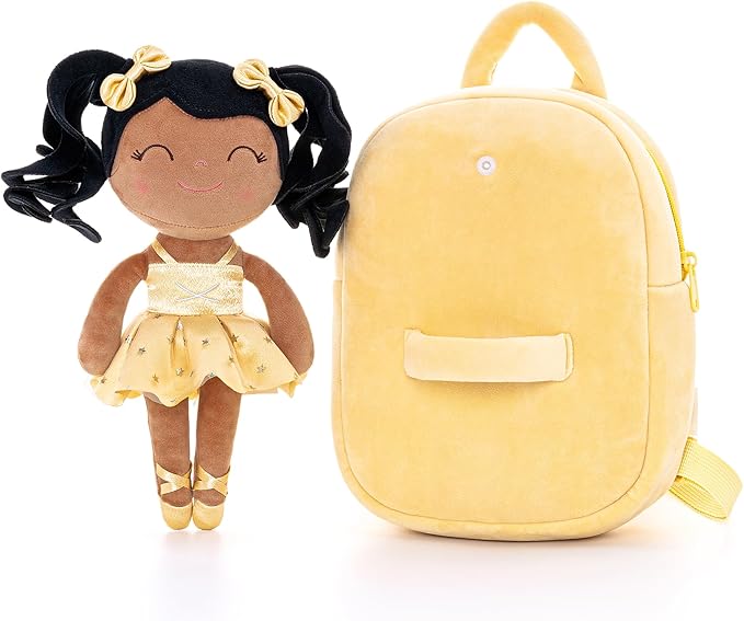 Gloveleya Toddler Backpack Baby Ballerina Girl Gifts Plush Curly Hair Ballet Backpack - Black Blonde 9 inches