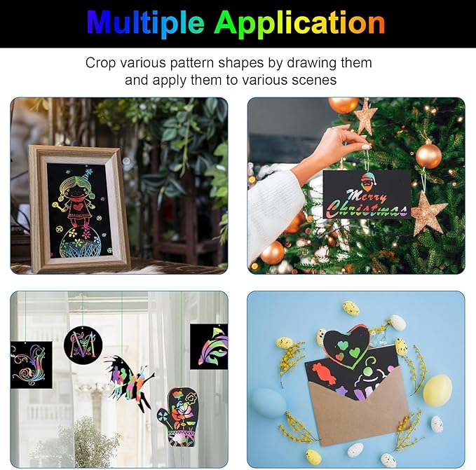 Cityrosy Scratch Art Paper Rainbow Sets 100 Pcs-Black Magic Scratch Off Craft Set for Kids Classroom Supplies Kits for Age 3-12 Kids Party Games Halloween Christmas Birthday Gifts