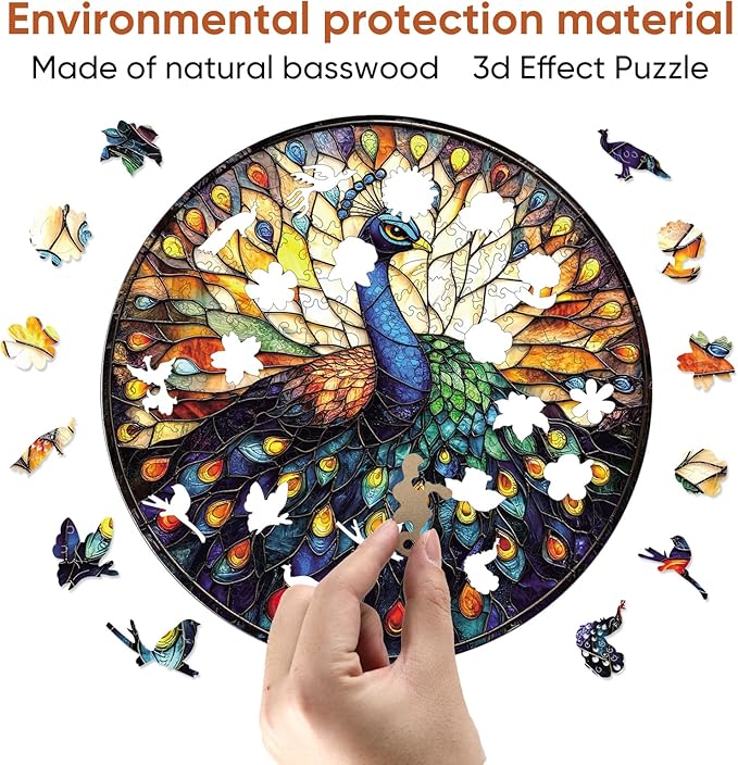 Wooden Puzzles for Adults, Peacock Jigsaw Puzzles, Unique Shape Adult Puzzles, Irregular Christmas Thanksgiving Gifts for Family Friend(11.2 * 11.2 in-200pcs)