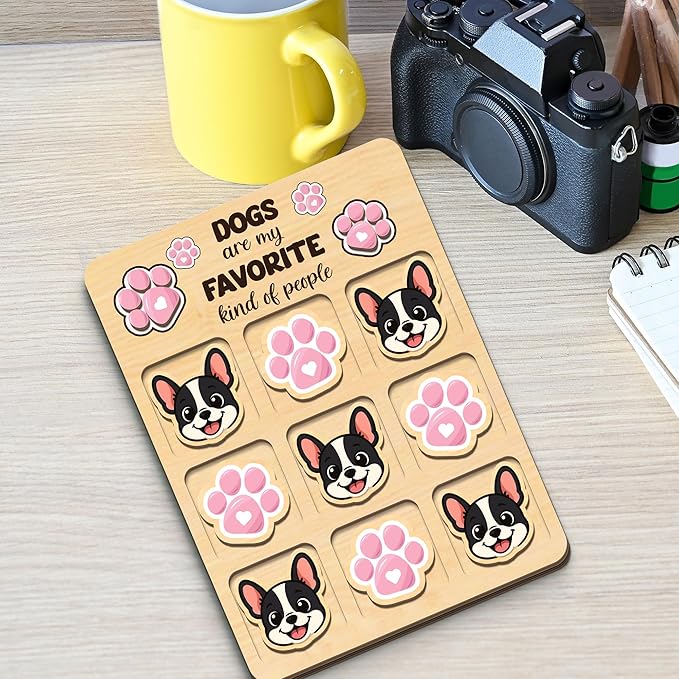 Personalized Dog XO Board Game, Personalized Cute Dog Wooden Noughts and Crosses Game, Pet Table Decor Road Trip Travel Game for Family (Dog 2)