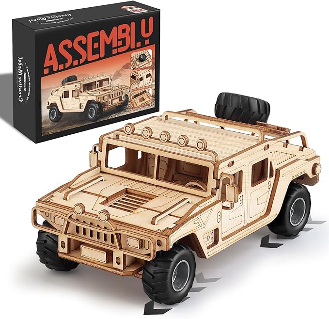 3D Wooden Puzzles Model Car Kits to Build for Adults, DIY Off-Road Car Building Kits, Brain Teaser Pull Back Toys, Gift for Men Boys on Birthday/Christmas Day