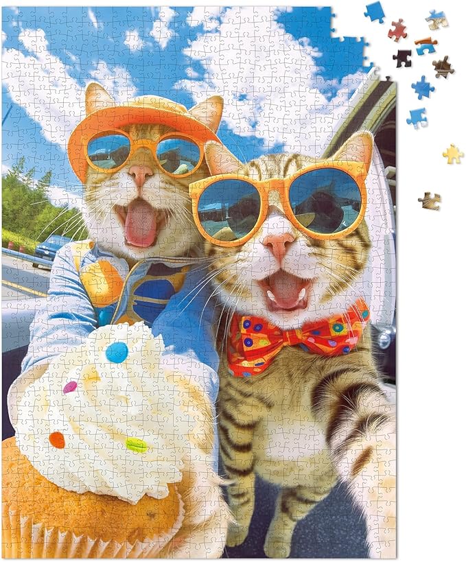 1000 Pieces Jigsaw Puzzles for Adults and Teens and Kids Family Happy Time Cats' Selfie