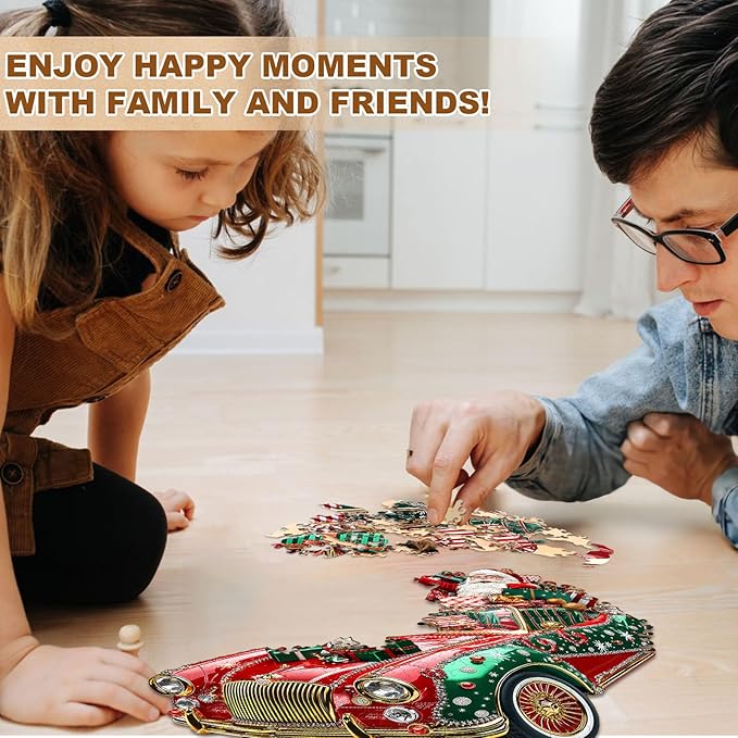 WOODBESTS Wooden Puzzles for Adults (200 Piece, L, 13.4 * 11.5in) Christmas Car Wood Puzzle Adult, Unique Wooden Animal Jigsaw Puzzles, Family Game and Birthday Gifts for Friend