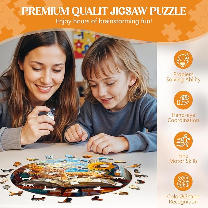 Wooden Puzzles for Adults, Wooden Jigsaw Puzzles for Adults Kids, Lazy Orange Cat Unique Shaped Wood Puzzles Adult, Creative Birthday Gifts for Friends Family Game (11.4 * 11.4in 200pcs)