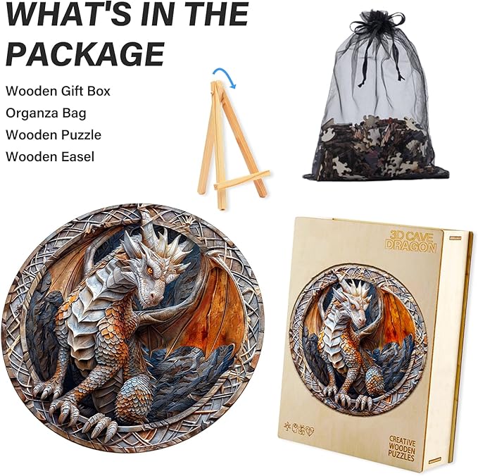 Wooden Puzzles for Adults, Cave Dragon Puzzles, Wooden Flat Puzzles with 3D Visual Effect, Birthday Gifts for Women Men (XL-17.3 * 17.3in 505pcs)