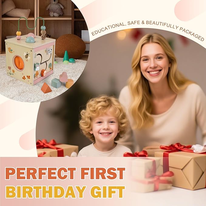 Wooden Activity Cube for 1 Year Old | 7-in-1,Montessori Baby Toys,Educational Toy for Toddlers, First Birthday Gift for Toddlers