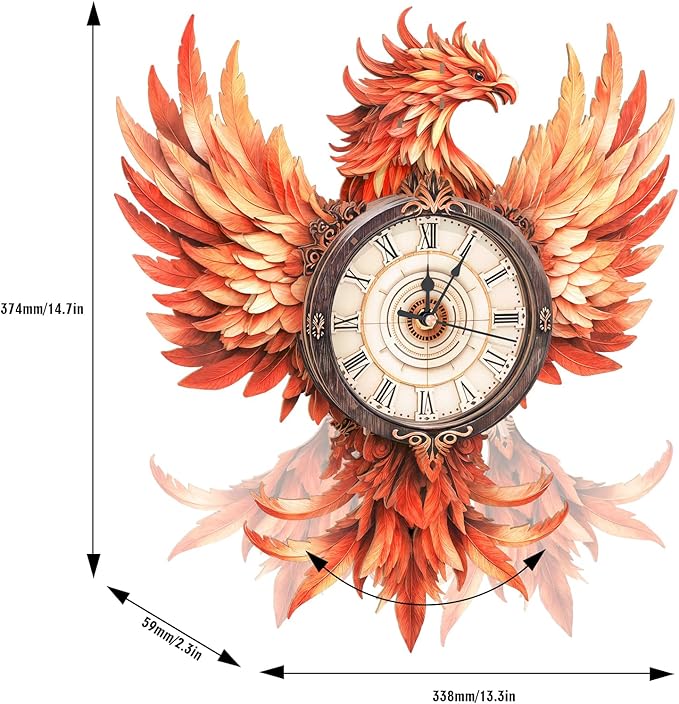 KAAYEE 3D Puzzle for Adult, Wooden Flame Phoenix Pendulum Clock Mechanical Model Kit, 33 PCS DIY Vintage Wall Clock Building Kit, Creative Craft Gift for Birthday Home Decor (Battery Not Included)