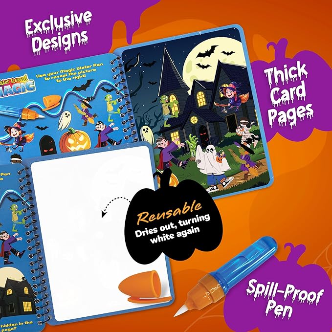 Halloween Party Favors for Toddlers, 4 Pack Halloween Water Coloring Books for Kids, Halloween Activities for Kids, Boo Basket Stuffers, Halloween Treats, Toys, Toddler Travel Essentials, Toddler Gift