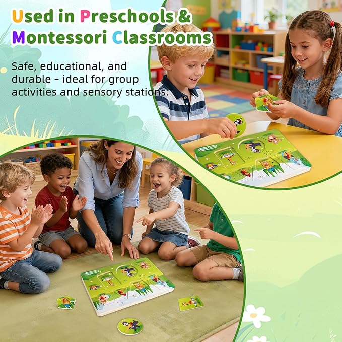 Wooden Sound Puzzle for Toddlers 1-5 Years– 6 Farm Animals & Songs Learning Toy, Educational Interactive Music Pegged Puzzles for Fine Motor Skills