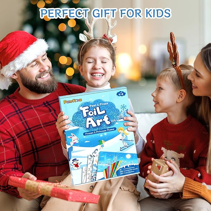 PERRYHOME Foil Arts & Crafts for Kids-DIY Frozen Fun Foil Art Kit Toys,Mess Free Coloring,Kids Car Airplane Travel Activities Toys,Birthday Christmas Gifts for Girls Children Toddler Ages 4-9