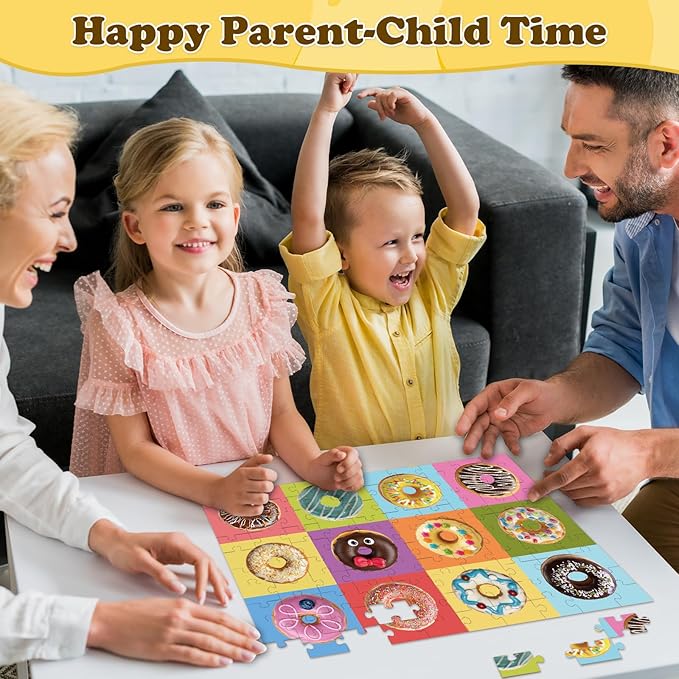 100 Piece Puzzles for Kids Ages 4-6 6-8 8-10, 4 Packs Cute Animals Dogs Cats Donuts Kids Puzzles Ages 3-5 4-6 5-8, 100 Large Piece Puzzle for Adults Seniors, Educational Jigsaw Puzzles Gift (15x10 in)