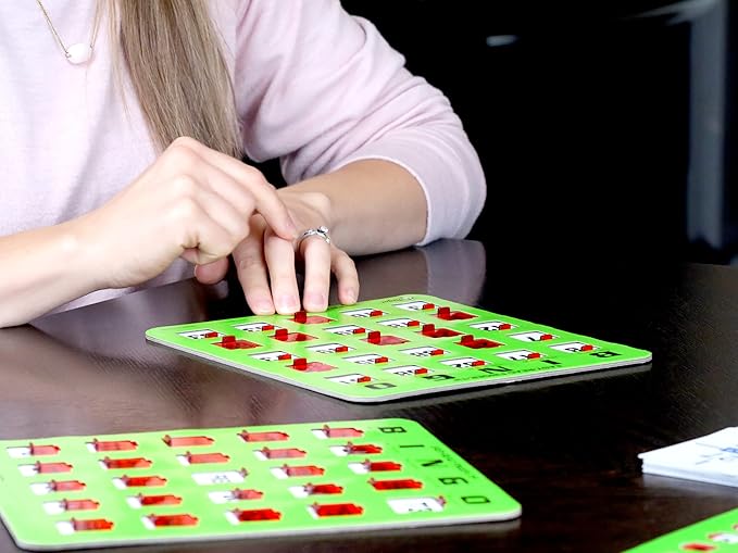 Regal Bingo Game Set for Adults and Kids - 50 Bingo Cards with Sliding Windows, Reusable & Large Bingo Cards, 1 Master Board - Fun Family Game Night - No Chips & Daubers Needed - Green