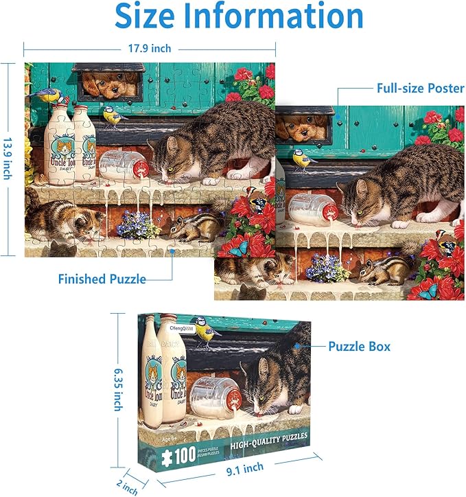 100 Piece Puzzles for Kids Cat 100 Piece Puzzles for Adults, Cute Kitten 100 Pieces Puzzle for Kids Ages 4-8, Doorstep Raiders Puzzle for Seniors Teens Brain Teaser