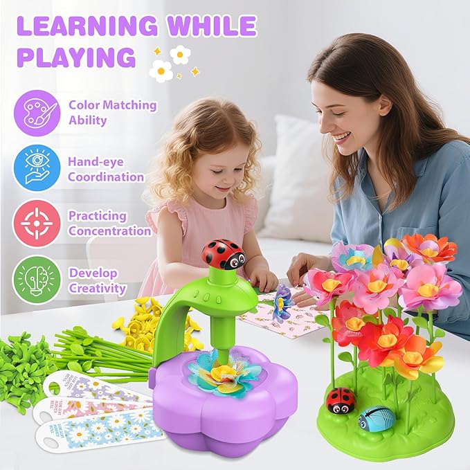 Fabric Flower Bouquets Toys with Music and Light, DIY Arts and Craft Kits Toy for Kids Ages 4-8, Preschool Educational Toys, Christmas Birthday Gifts for 4 5 6 7 8 Year Old Gril
