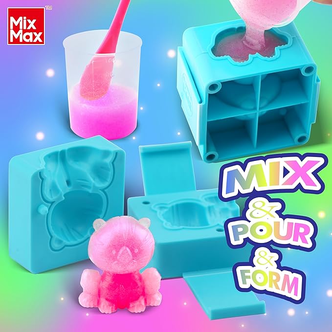 MixMax Make Your Own Squishies Toys, 6 Packs Rubber Dolls Making Kit for Kids Glow Jumbo Glitter Silicone Squishy Craft Kit for Girls 6-12 Nice Boy Party Activities