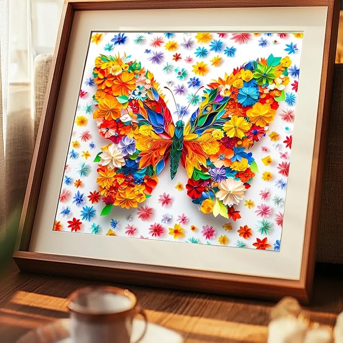 Bgraamiens Paper Art Butterfly-1000 Pieces Paper Flower Butterfly Puzzle for Adults, Unique Flowers Art, Wall Decoration for Home and Office