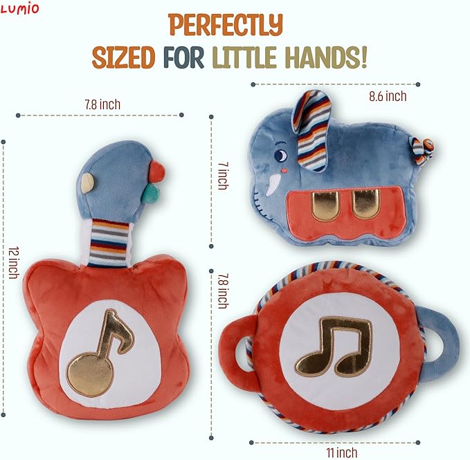 Lumio Interactive Musical Plush Toy with Lights and Drum Sounds - Sensory Toy for 3 6 9 12-18 Months and up, Perfect for Tummy Time Rhythm Learning (Piano)