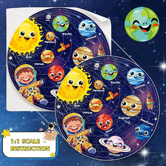 Floor Puzzles for Kids Ages 4-6 70 Piece Glow in The Dark Solar System Puzzles Ages 3-5 Space Planets Toys Large Jigsaw Puzzle Learning Educational Toy Birthday Gift for Boys Girls Ages 6-8