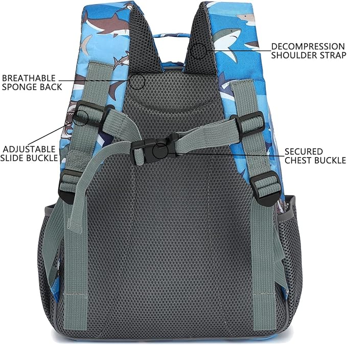 FlowFly Kids Backpack for Toddler Boys Girls, Simple Lightweight Bookbag for Daycare Kindergarten Elementary School Travel, Small Modern Bag (Medium 15''), Shark