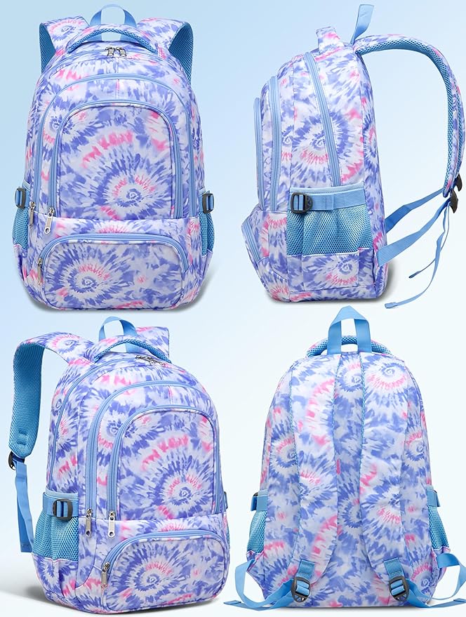 BLUEFAIRY Kids Backpack for Girls Elementary Primary Middle School Bags for Aged 8-10 for Teens Childs Bookbags Back to School Book Bags Cute Mochilas para Niรฑas Tie-dye Violet