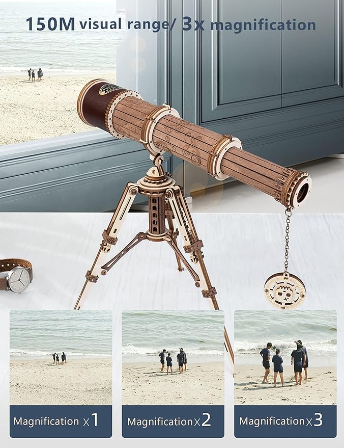 ROKR 3D Puzzles for Adults Wooden Telescope Building Model Kit with Tripod for Adults -3X Magnification Science Kit Gifts for Boy/Girls