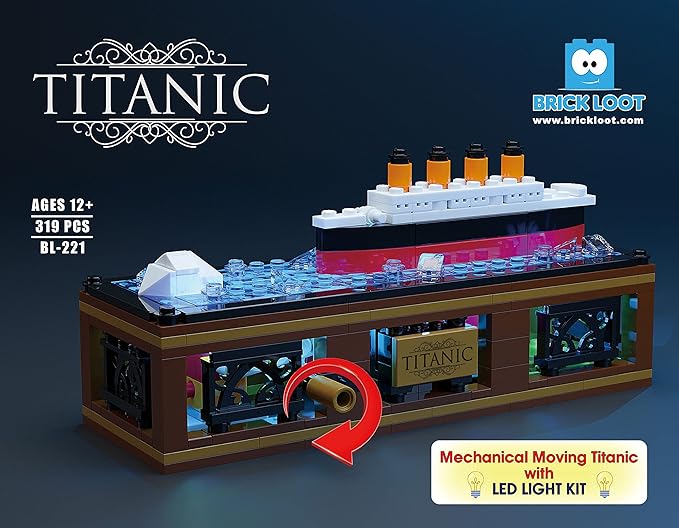 Brick Loot Titanic Iceberg Model Kit – 319-Piece Ship Building Set with LED Lights, DIY Architecture Kit for Adults & Teens, Compatible Bricks, Educational STEM Toy, Collectible Display Gift
