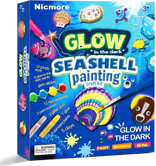 Nicmore Kids Sea Shell Art & Crafts: Glow in The Darkness Painting Kits Crafts for Age 4-6 4-8 8-12 Gift for Boys Girls Art Supplies Activities Toy Gifts for 3 4 5 6 7 8 9 10 11 12 Year Old