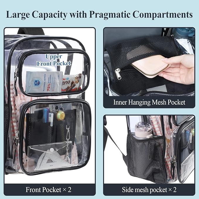 PACKISM Clear Backpack for School - 17 inch Large Heavy Duty Clear Bookbag, See Through PVC Backpacks (for age 12 above)