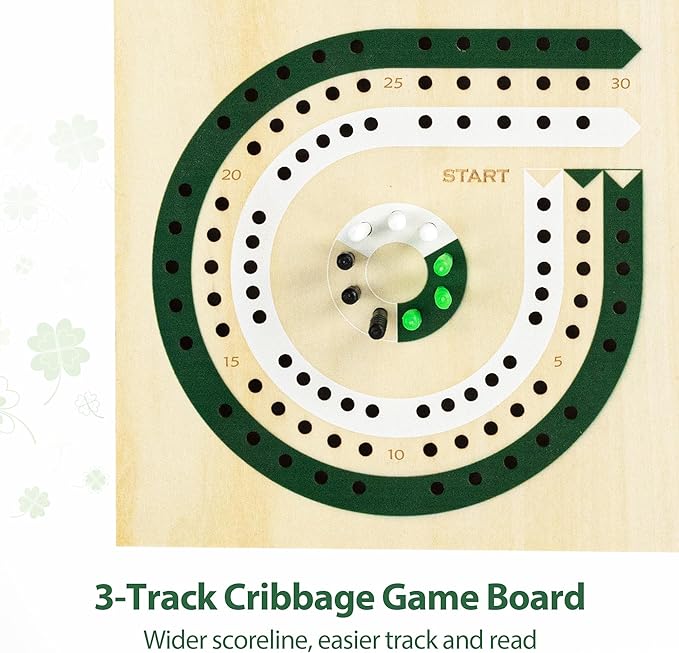 Foldable Wooden Cribbage Board Set, Unique 3-Track Travel Board with Storage & Magnetic Closure, 9 Multi-Colored Pegs, Full Playing Card Deck, Portable Family Game for Adults, Kids, Gatherings & Gifts