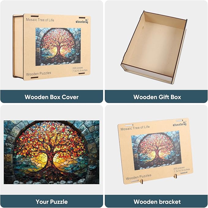 Wooden Puzzles for Adults 500 Pieces, Mosaic Tree of Life Jigsaw Puzzles, Medium, Unique Shape Adult Puzzles, Irregular Creative Gift for Family Game(16.7 * 11.1 in)