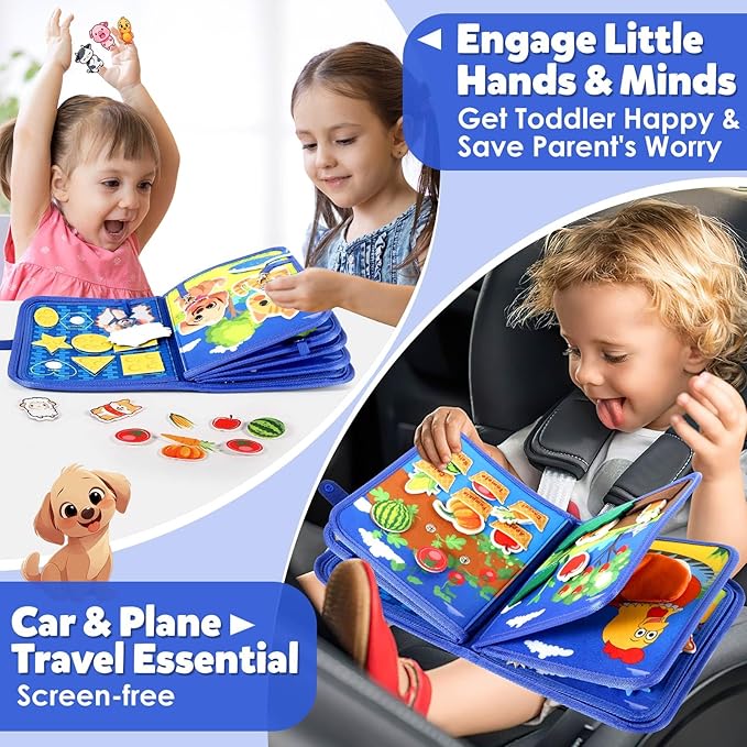 Montessori Busy Book for Toddlers 1-3, Busy Board Montessori Toys for 1 Year Old Boy Birthday Gifts, Educational Learning Sensory Activity Books, Quiet Book Travel Toys for Airplane Car