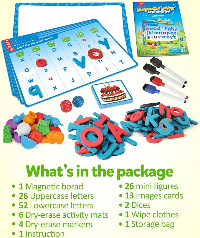 Coogam Preschool Alphabet Learning Activities, Magnetic EVA Letters Matching & Handwriting Game, Educational ABC Recognition with 6 Pattern Cards, Phonic Manipulatives Toys for Kids Age 3+