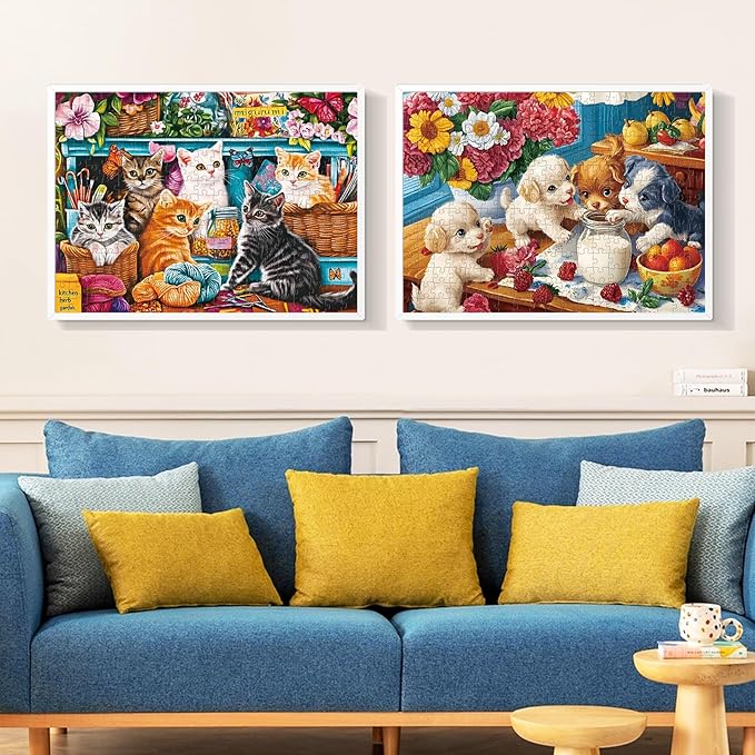 2 Pack 300 Piece Puzzle for Adults,Cute Dogs Cats Jigsaw Puzzle for Adults Teens,Large Piece Puzzle for Kids Ages 8-10 10-12,Glossy & Sturdy Pieces,Challenging Family Game Great Gift Idea,20.5x15 in