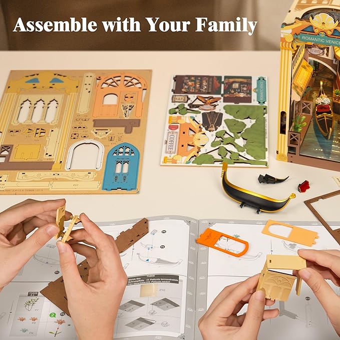 Rowood Book Nook Kit,DIY Book Nook Kits with Dust Cover for Adults,Miniature House 3D Wooden Puzzle Bookend Bookshelf Insert Allety,Craft Kits for Adults/Kids,Birthday Romantic Venice