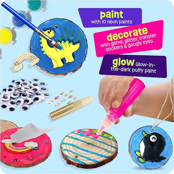 Dan&Darci Glow in The Dark Wood Painting Craft Kit for Kids - Arts and Crafts for Kid Ages 6 7 8 9 10 11 12 - Art Set Party Gift - Paint Kits 6-8, 8-12 - Gifts Summer Toys for Girls 8-12