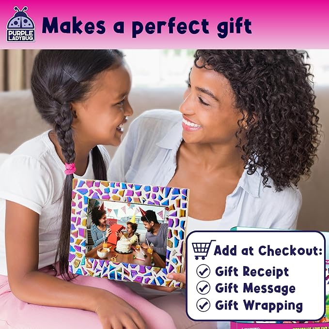 PURPLE LADYBUG Decorate Your Own Picture Frame Craft Kit - Craft for Kids Ages 8-12, Birthday Gift & DIY Mosaic Frame Craft for Girls Ages 6-8, Fun Arts & Crafts for 7-Year-Old Girls